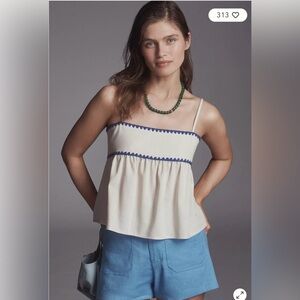 En Saison by Anthropologie Cream Spaghetti Strap Peplum Top with dark OrangeTrim